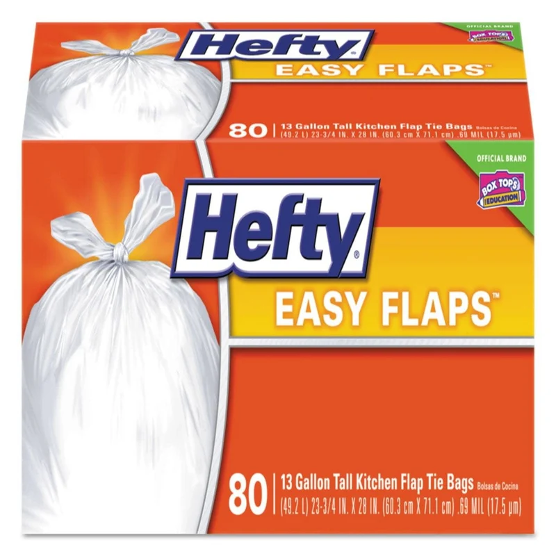 Hefty Easy Flaps Trash Bags, 13 Gal, 0.69 Mil, 23.75" X 28", White, 480/Carton - PCTE84563CT