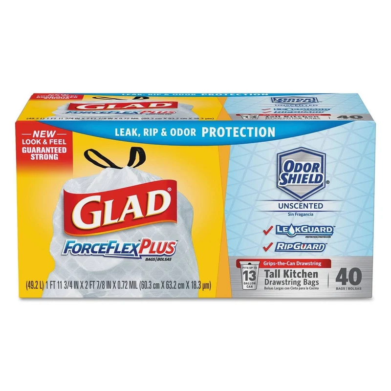 Glad Tall Kitchen Drawstring Trash Bags, 13 Gal, 0.72 Mil, 23.75" X 24.88", White, 240/Carton - CLO79008