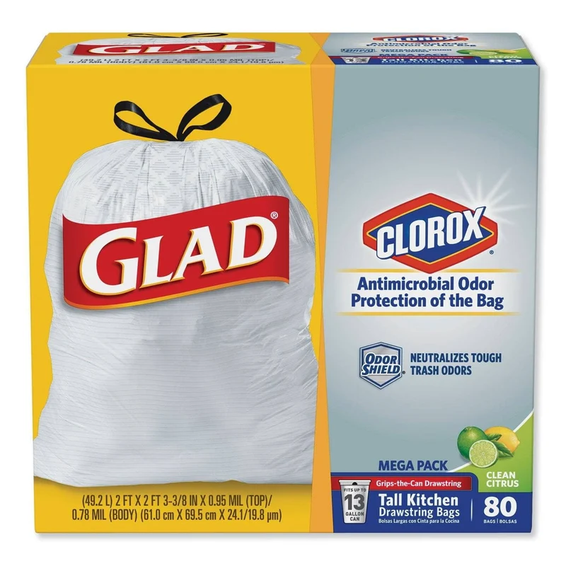Glad Odorshield Tall Kitchen Drawstring Bags, 13 Gal, 0.95 Mil, 24" X 27.38", White, 240/Carton - CLO78900