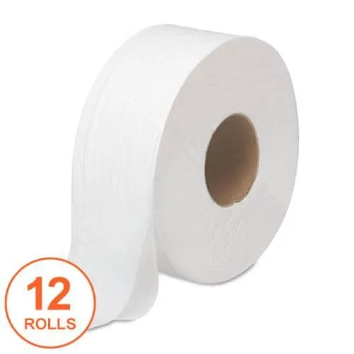 Boardwalk Jrt Bath Tissue, Jumbo, Septic Safe, 2-Ply, White, 3.5" X 1000 Ft, 12 Rolls/Carton - BWK6100
