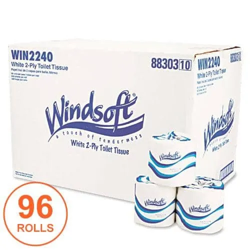 Windsoft Bath Tissue, Septic Safe, 2-Ply, White, 4 X 3.75, 500 Sheets/Roll, 96 Rolls/Carton - WIN2240B