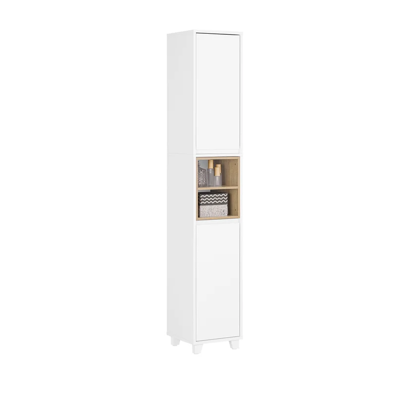 SoBuy BZR147-W Hög Smal Badrumspelare med Hyllor och Skåp – Vit 30x170x30 cm