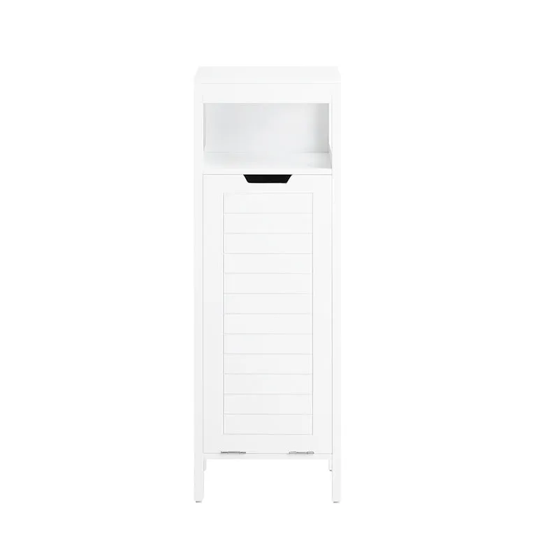SoBuy BZR122-W Badrumsmöbel med tvättkorg – kompakt badrumsskåp med fällbar säck – platsbesparande förvaringsmöbel i trä, vit, 30x90x30 cm