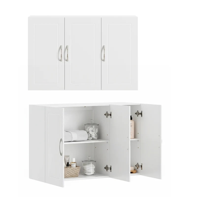 SoBuy FRG231-L-W Väggskåp för Badrum 90 cm – Justerbar Hylla, 36 kg, Tippsäker – Vit