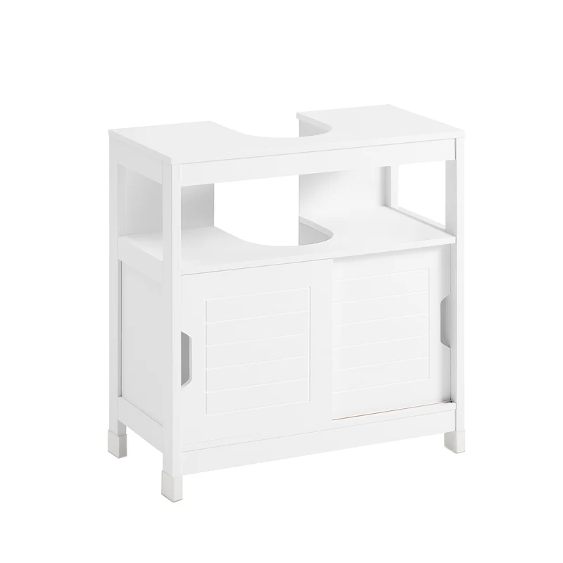 SoBuy FRG128-II-W – Stilrent och Praktisk Badrumsskåp med 2 Tysta Skjutdörrar, Perfekt för Små Utrymmen, Vit, 60x30x60 cm
