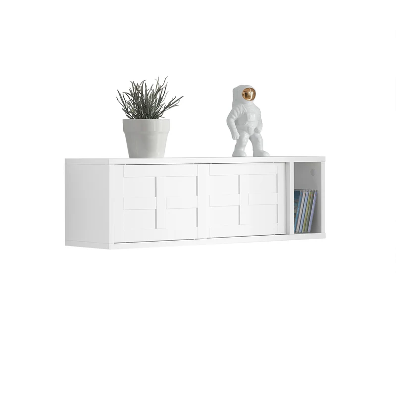 SoBuy FHK18-W Väggmonterad Förvaringshylla – Kompakt Förvaringsmöbel för Entré, Vardagsrum, Kök, Badrum – 2 Skjutdörrar, Dold Förvaring, Vit 75x20x23 cm
