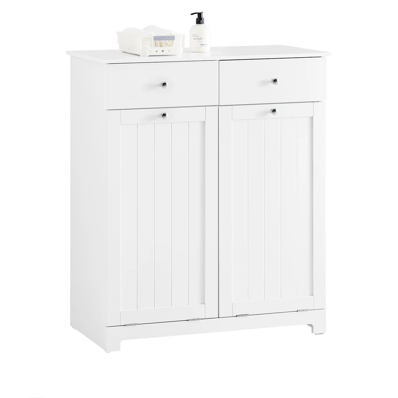 SoBuy BZR33-II-W Badrumsskåp 78×38×90 cm – 2 Avtagbara Tvättkorgar 45L, 2 Lådor, Fuktresistent MDF – Vit