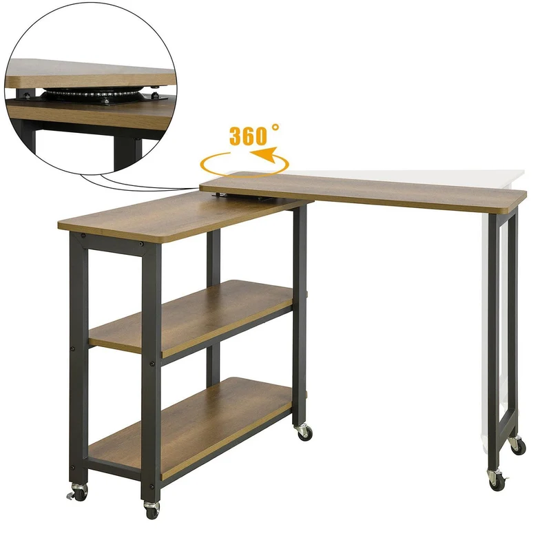 SoBuy Svängbart soffbord Klaffbord Satsbord på hjul Sidobord med 4 hyllor hylla till skrivare FWT83-PF