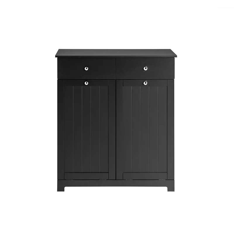 SoBuy BZR33-II-SCH Szafka Łazienkowa z Koszami na Pranie – Szafka z 2 Szufladami i 2 Wyjmowanymi Koszami, Szafka na Ręczniki w drewnie, Svart 78 x 38 x 90 cm