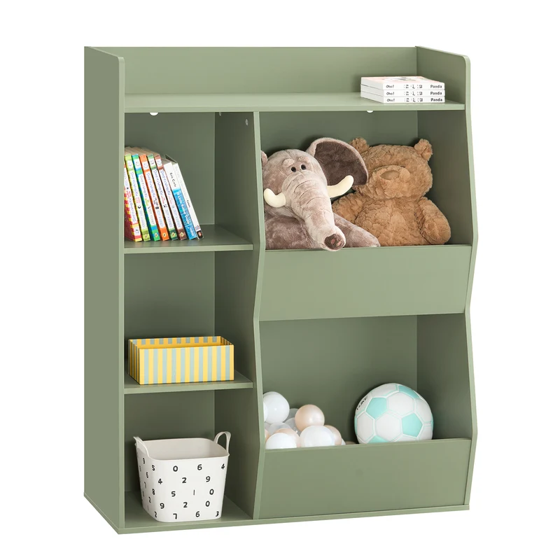 SoBuy KMB55-K-GR Barnens bokhylla Montessori hylla barnrum med 5 öppna fack barnhylla för leksaker förvaring grön 80 x 104 x 34 cm