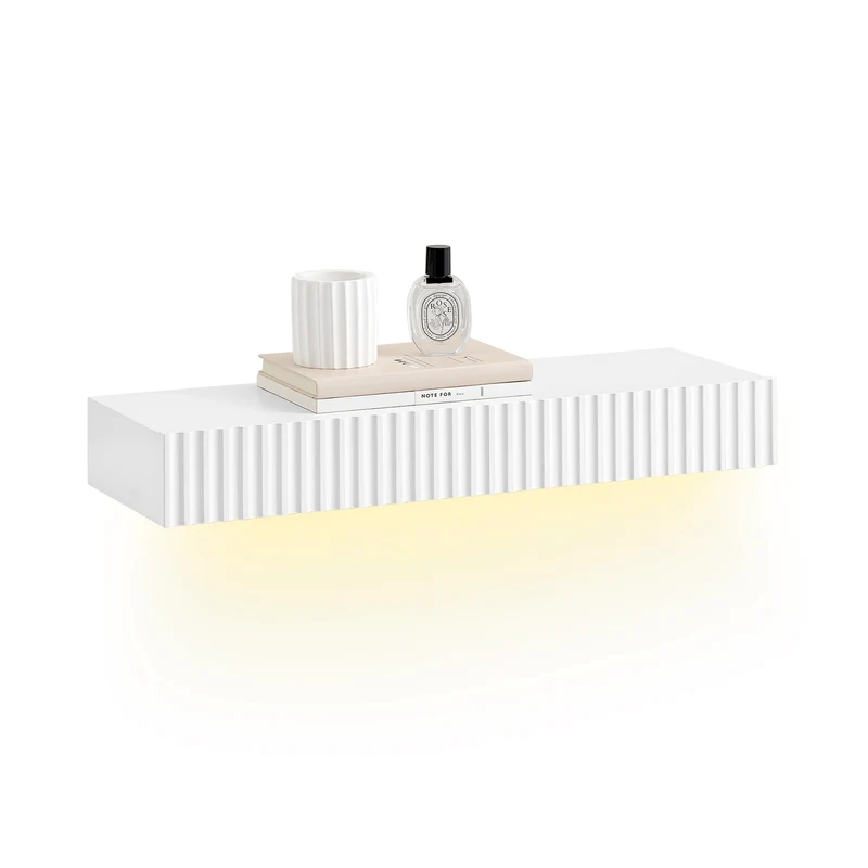 Förköp SoBuy FHK38-W Väggmonterad Hylla med Låda & LED-belysning med Rörelsesensor, för Sovrum, Hall & Vardagsrum, Batteridriven, L60 × D20 × H8 cm, Vit
