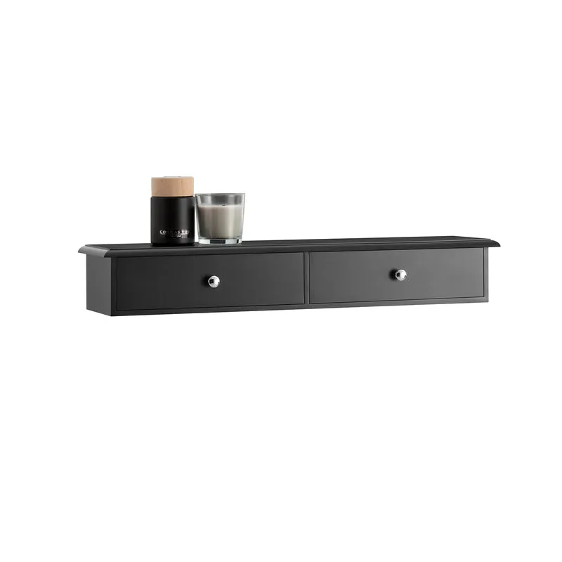 SoBuy FRG43-SCH Vägghylla med 2 Lådor – Modern Flytande Hylla för Hall, Vardagsrum, Kök & Sovrum – Svart 64x15x10 cm