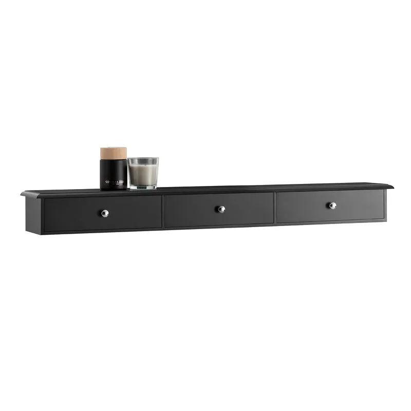 SoBuy FRG43-L-SCH Väggmonterad Hylla med 3 Lådor – 94 cm, Flytande Design, Svart