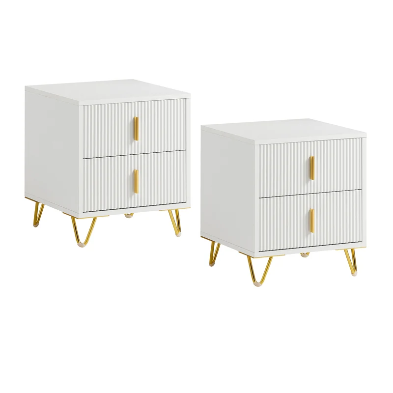 SoBuy FBT115-Wx2 – Set om 2 Sängbord med 2 Lådor – Modern Förvaringsmöbel för Sovrum, Vit, 40×40×47 cm