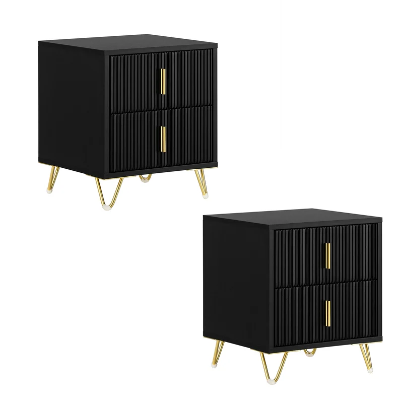 SoBuy FBT115-SCHx2 2-pack Nattygsbord, Nattduksbord med 2 lådor, Modern sidobord för sovrum, Svart B40 x T40 x H47 cm