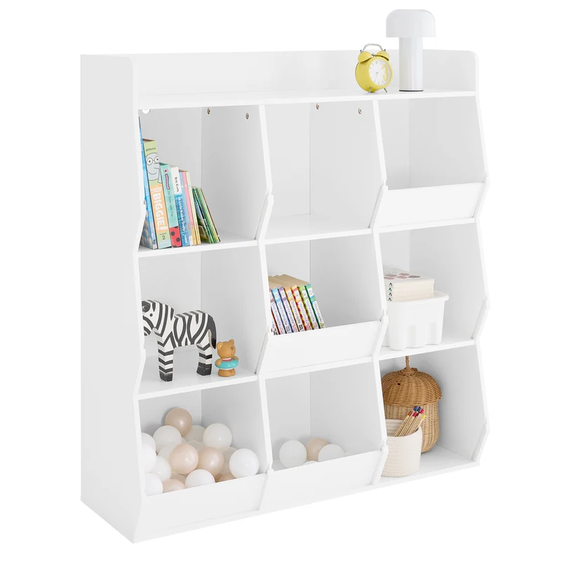 SoBuy KMB120-W Barnens bokhylla Montessori hylla barnrum med 9 öppna fack barnhylla för leksaker förvaring vit 95 x 105 x 34 cm