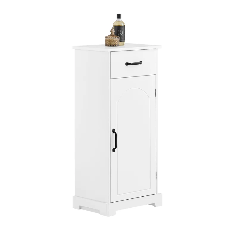 SoBuy BZR207-W Badrumsmöbel – Litet Förvaringsskåp med Låda, Badrumspelare i Trä, Toalettskåp Förvaring, Fuktresistent, Vit, 42x30x93cm