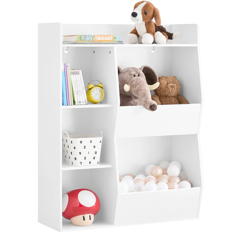 SoBuy KMB55-K-W Barnens bokhylla Montessori hylla barnrum med 5 öppna barnhyllor för leksaker förvaring vit 80 x 104 x 34 cm