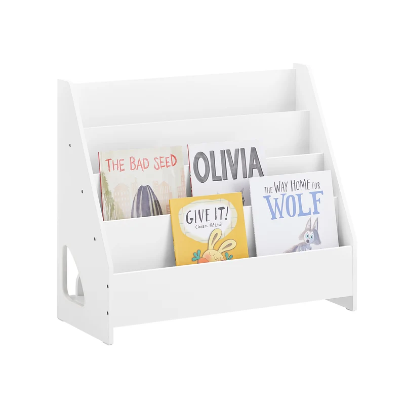 SoBuy Barnbokhylla 4 Hyllor & Låda, Leksaksförvaring & Bokställ | Vit 70x30x60cm KMB32-K-W