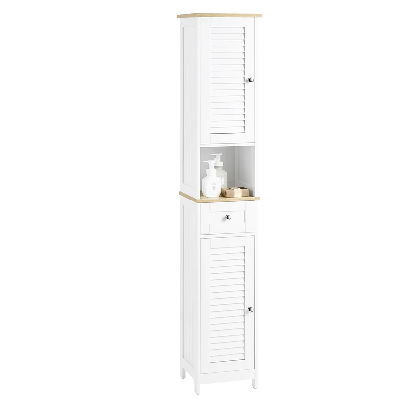 SoBuy Högskåp badrum Hörnhylla med 1 lådor och 2 dörrar FRG236-WN