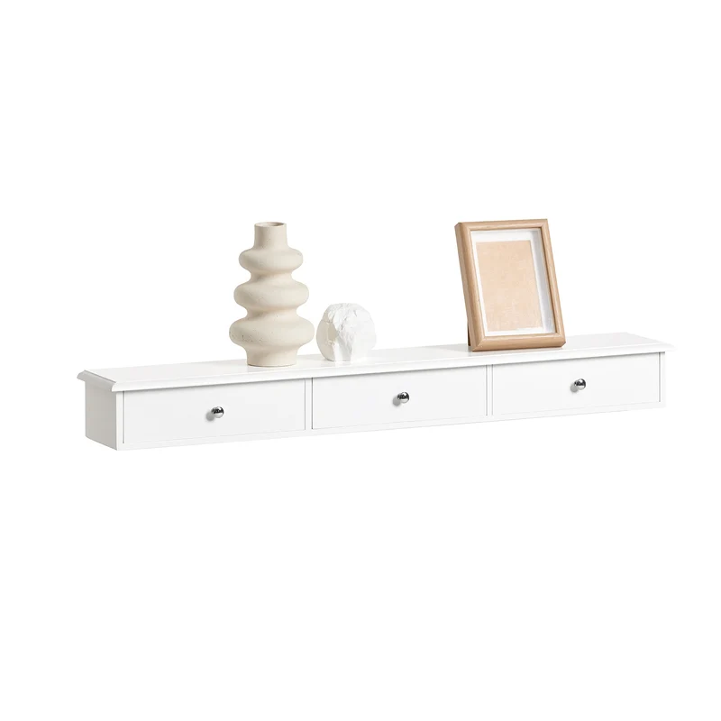 SoBuy FRG43-L-W Vägghylla med 3 Lådor – Modern Flytande Hylla för Hall, Vardagsrum, Kök & Sovrum, Vit 94x15x10 cm