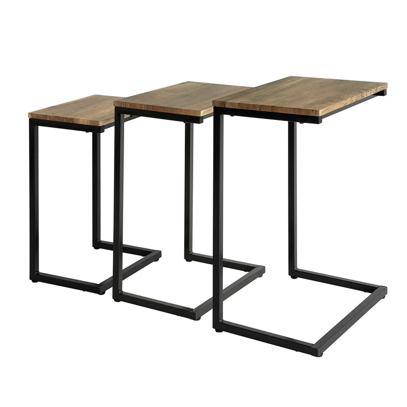 SoBuy Satsbord set om 3, Soffbord, svart + brun, FBT102-F