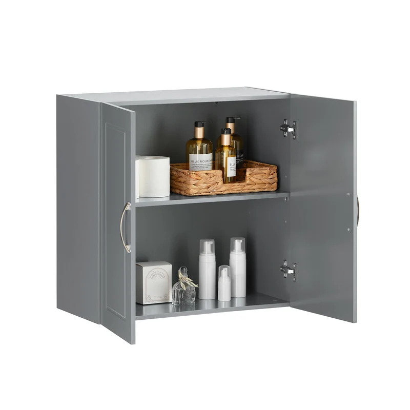 SoBuy FRG231-DG Väggskåp Badrum Hängskåp med Justerbar Hylla och Dörr Kompakt Väggförvaring för Badrum, WC eller Kök Grå 60x30x60 cm