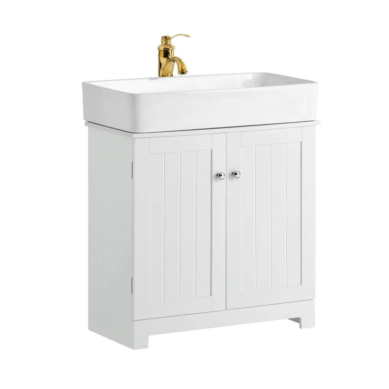 SoBuy BZR18-W Badrumsskåp under Tvättställ – Kompakt Förvaringsskåp med Dörrar och Justerbar Hylla, MDF, Vit, 60x60x29 cm
