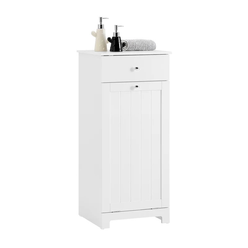SoBuy BZR21-II-W Smalt Badrumsskåp med Låda och Tvättkorg, Förvaringsskåp för Badrum och WC, 40 × 38 × 90 cm – Vit