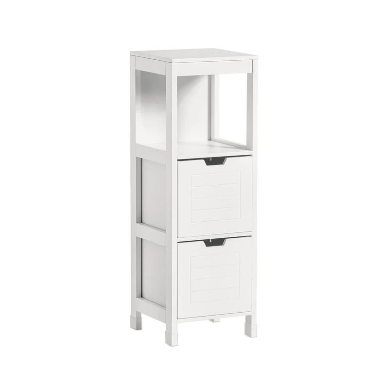 SoBuy FRG127-W Badrumskommod – Liten förvaringsmöbel med 2 korgar – Kompakt kolonn för toalett i trä, modern badrumsmöbel, vit, 30x89x30 cm