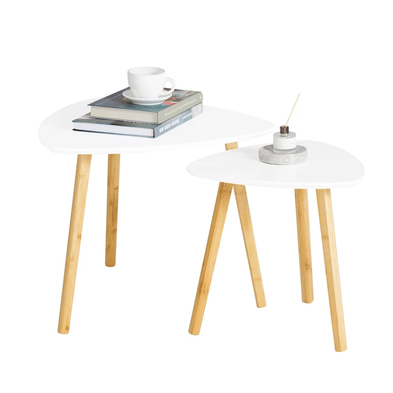 SoBuy FBT74-W Satsbord 2-delar – Modernt Vardagsrumsbord, Stort 55 cm & Litet 40 cm, Vitt