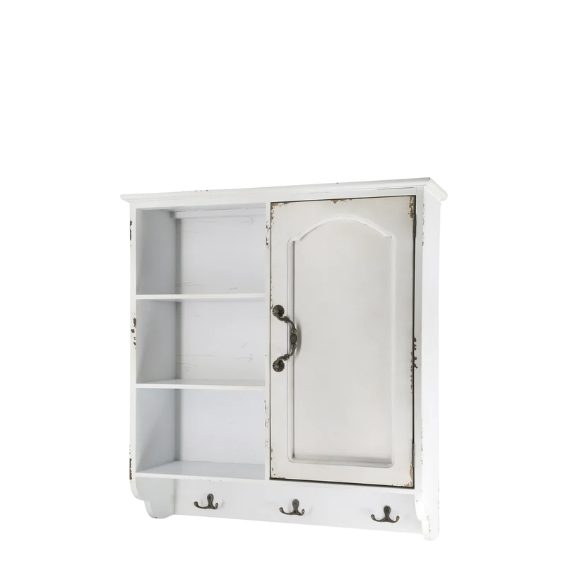 Chic Antique Väggskåp m. 1 dörr och 3 hyllor H61/L56/B19 cm antik creme
