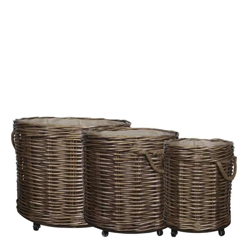 Chic Antique DIV Fransk korg med hjul set om 3 Rund