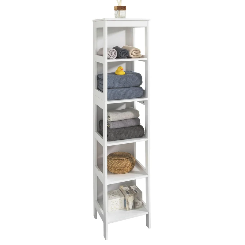 SoBuy BZR14-W Badrumsskåp Pelarskåp Fristående Hylla Högt Förvaringsskåp med 6 Nivåer - L30cm x D30cm x H139cm