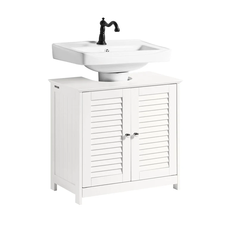 SoBuy FRG237-II-W Underbadskåp med Justerbara Hyllor, Förvaring med Dörrar mot Fukt, Vit MDF, L60xP35xH58 cm – Perfekt för Badkar eller Handfat