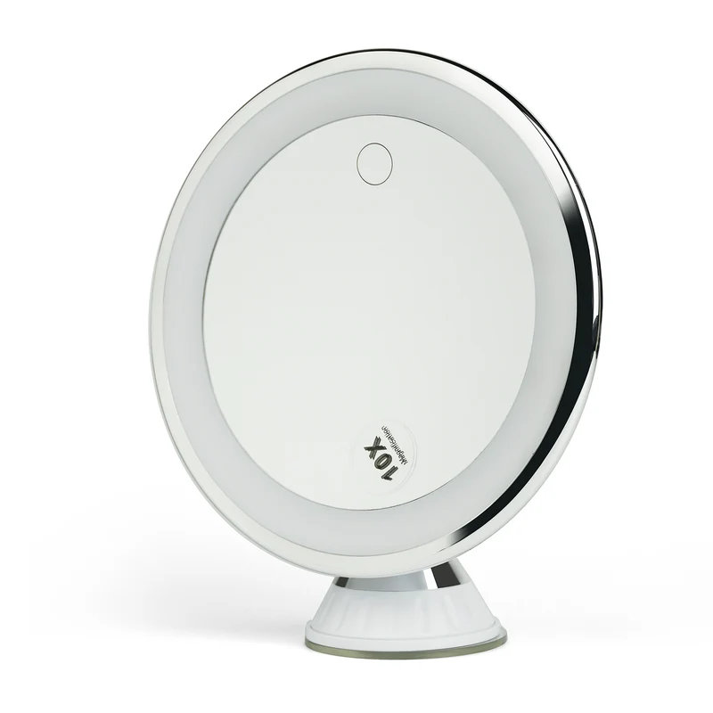 Ansiktsspegel/sminkspegel med 10x förstoring och LED-ljus. Kan laddas med USB och batteri