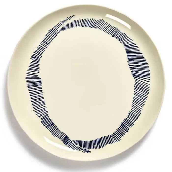 Tallrik - White Swirl-stripes Blue 2-pack
