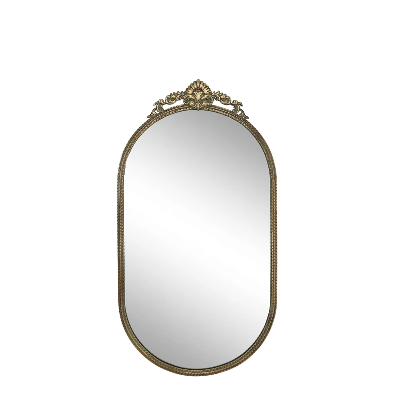 Väggspegel m. pärlkant och dekor H97,5/L51/B3 cm
