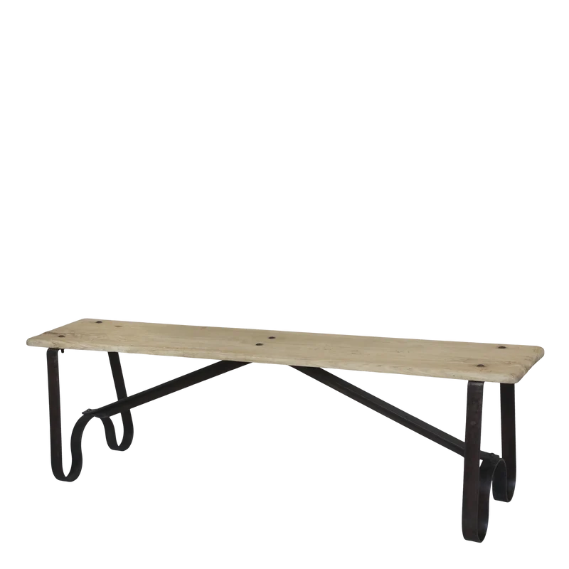 Chic Antique Sittbänk med järnben Återvunnet trä