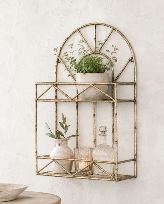 Vägghylla DIV. Metall Bambu Mässing 38x13x57,5cm