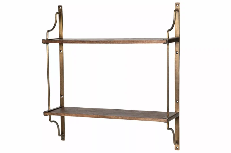 Vägghylla Trä Antik Mässing/Trä 56x14,5x60,5cm HH